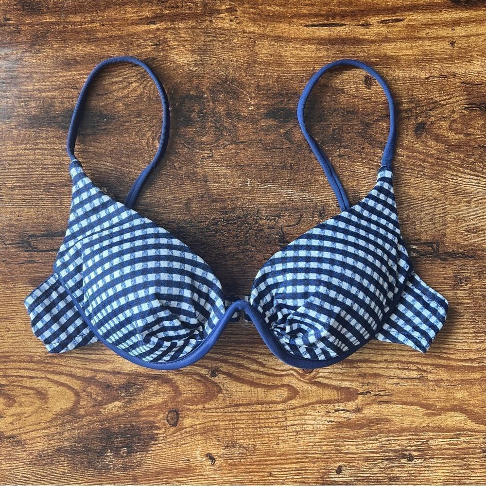 Vintage Sirena Blue & White Gingham Underwire Padded Bikini Top